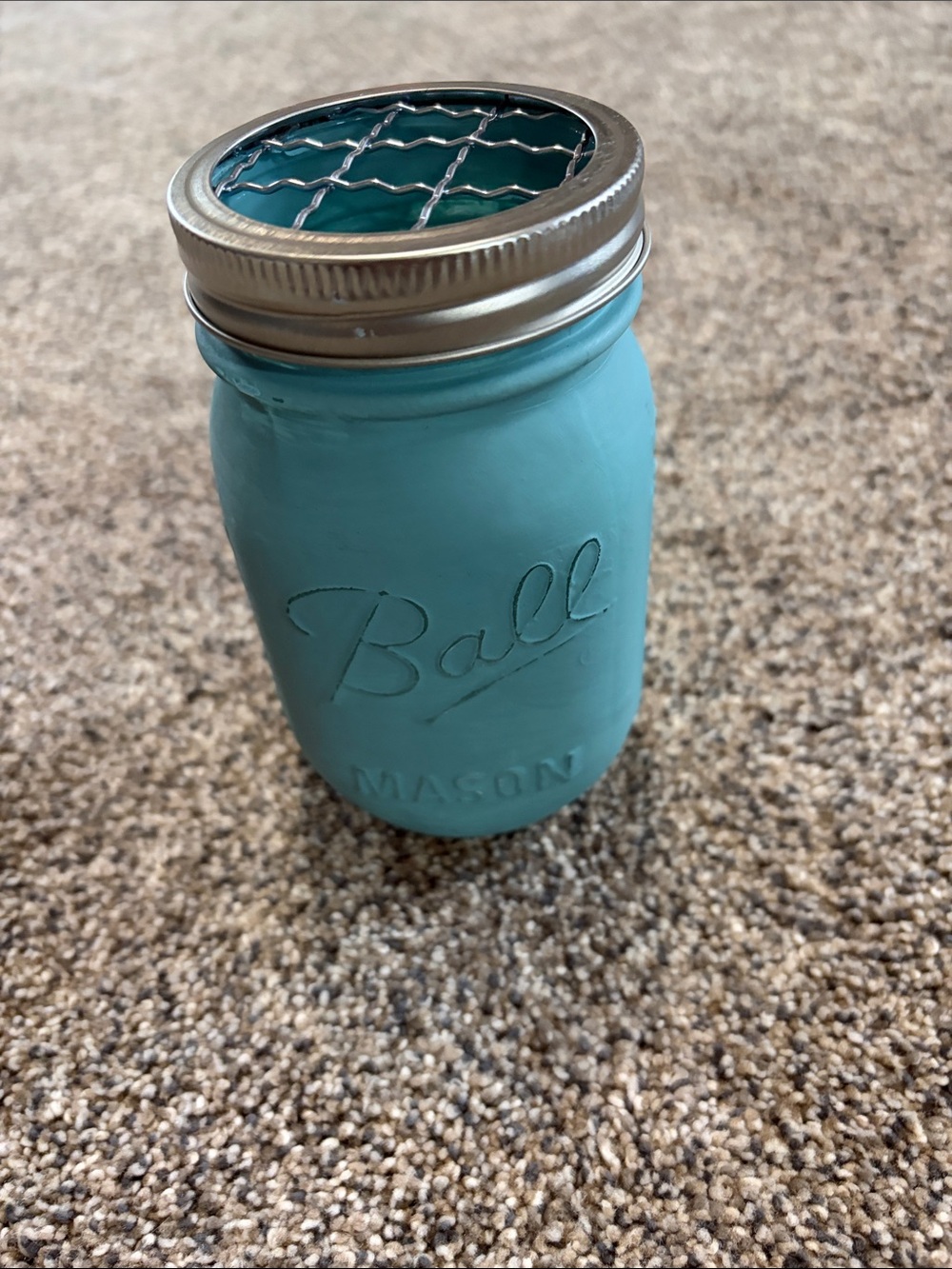 Mason Teal Painted Mason Jar Toothbrush Holder